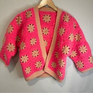 Handmade Pink Crochet Cardigan Sweater